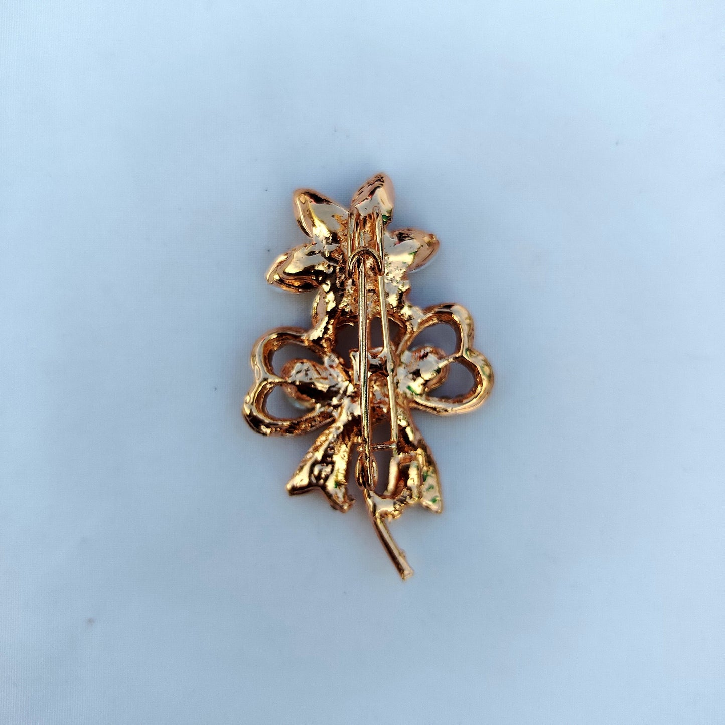 Golden Topaz Double Floral Bow Saree Pin - Champagne Rhinestone Brooch