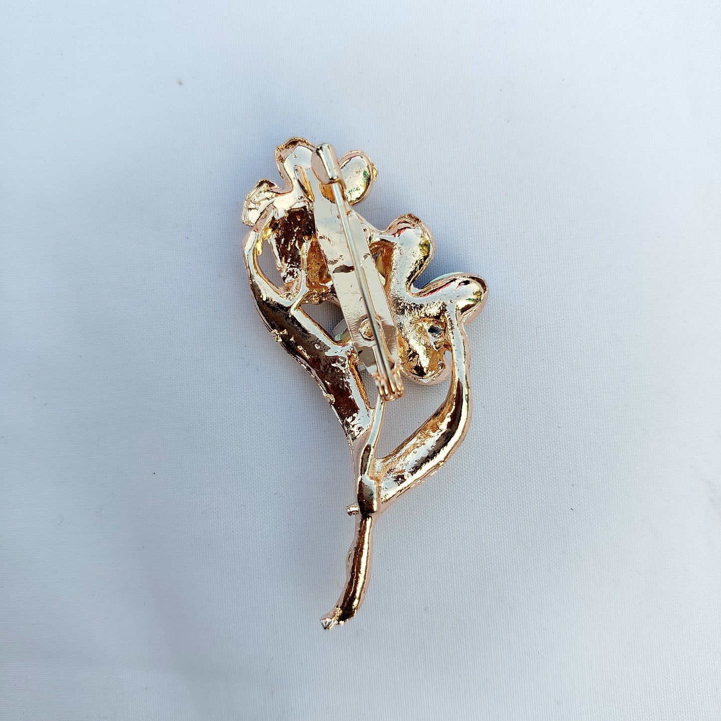 Multi-Color Double Floral Saree Clip - Jewel Tone Crystal Rhinestone Brooch