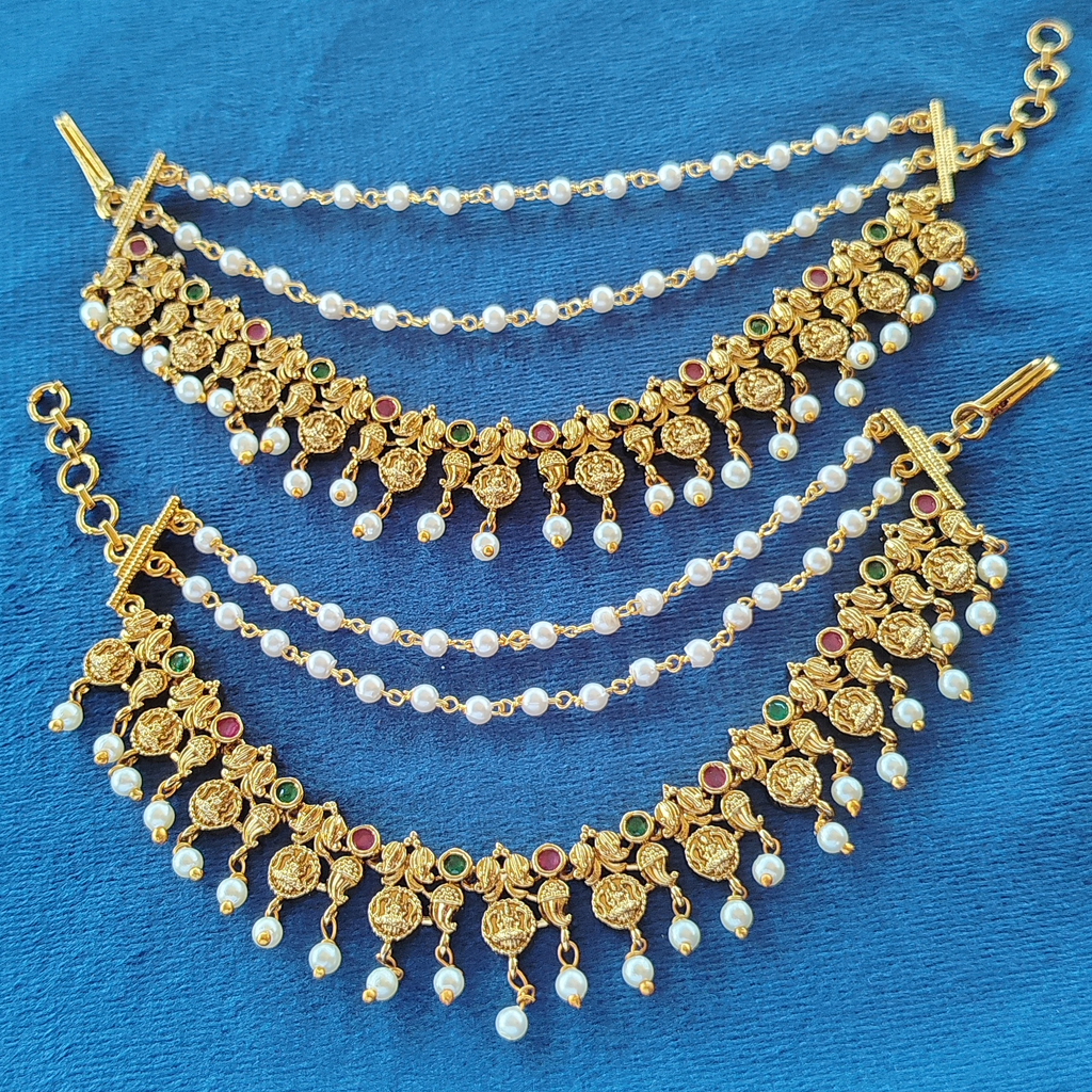 Premium Gold Plated Ear Chain with Pearls