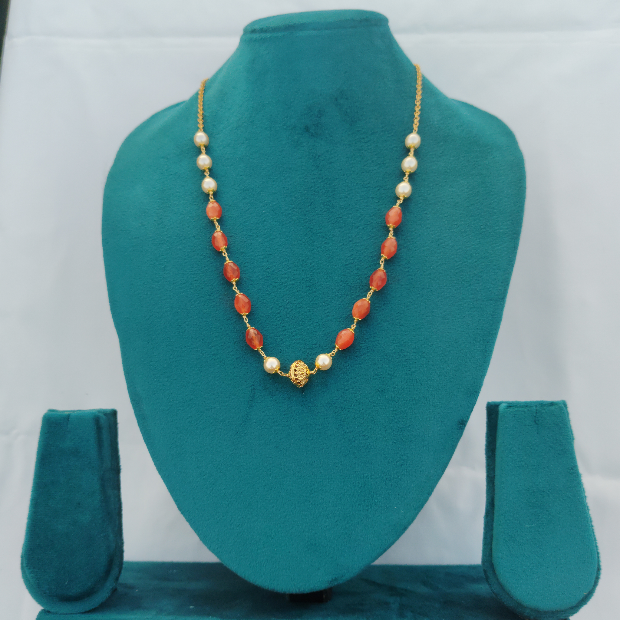 Coral Pearl Gold Beaded Necklace - Traditional Indian Bridal Jewelry