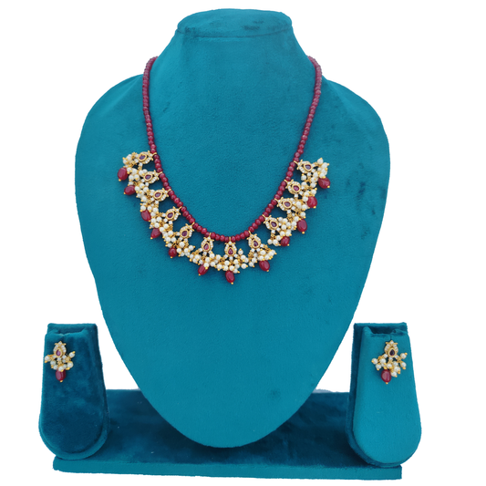 Ruby Pearl Gold Necklace Set - Traditional Indian Bridal Jewelry