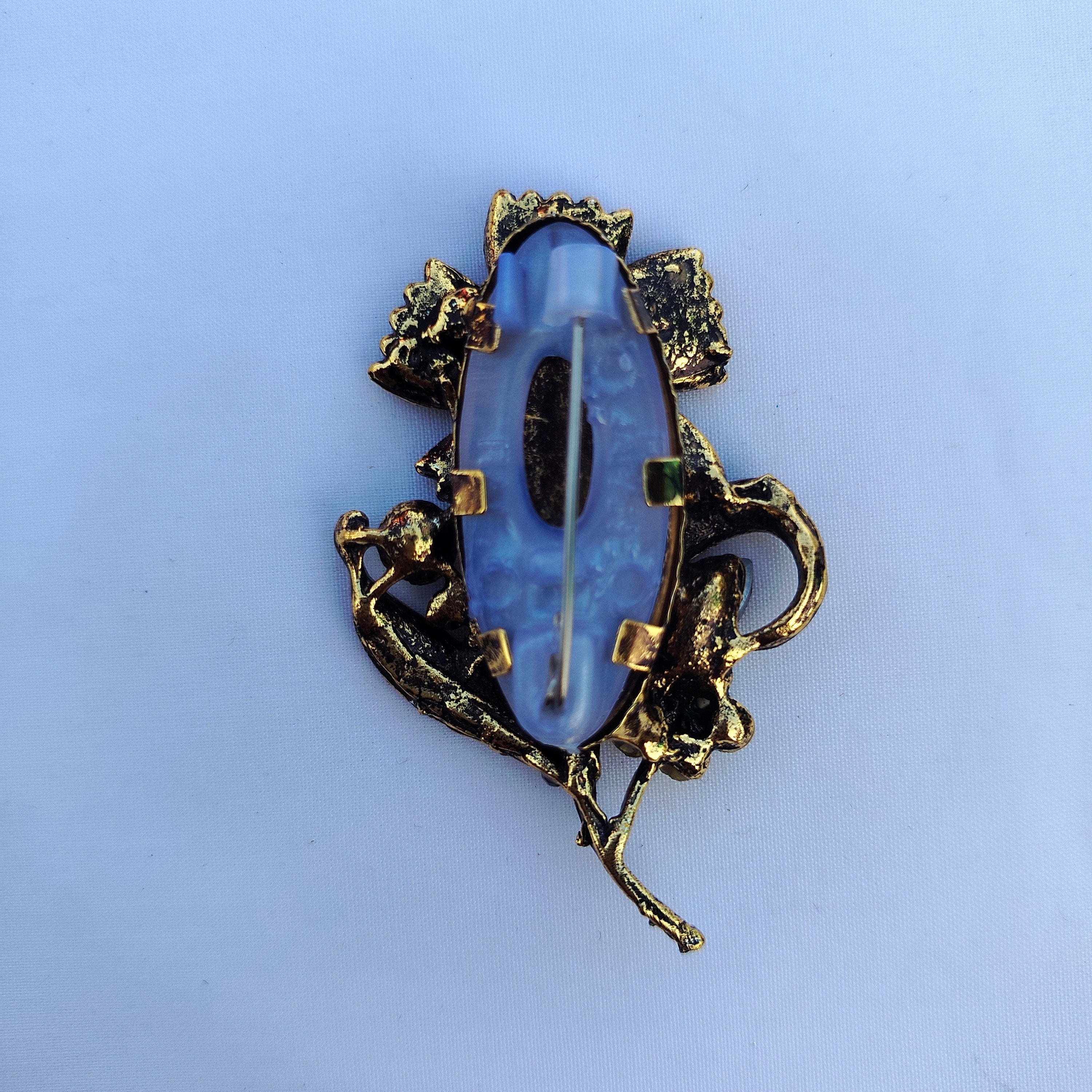 Vintage Purple Floral Saree Pin - Ruby Red Crystal Rhinestone Brooch