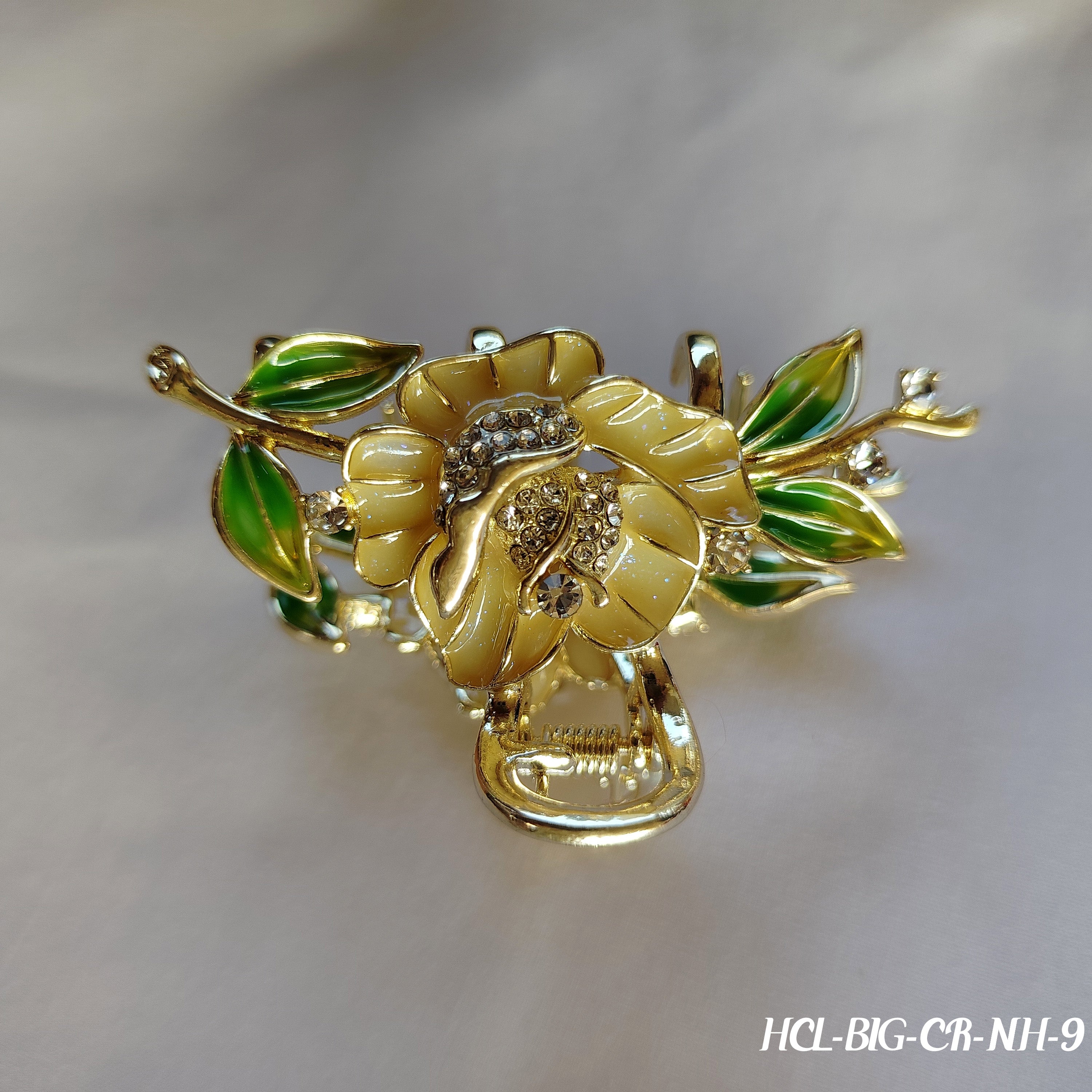 Elegant Floral Hair Clip with Crystal Embellishments, double leaves