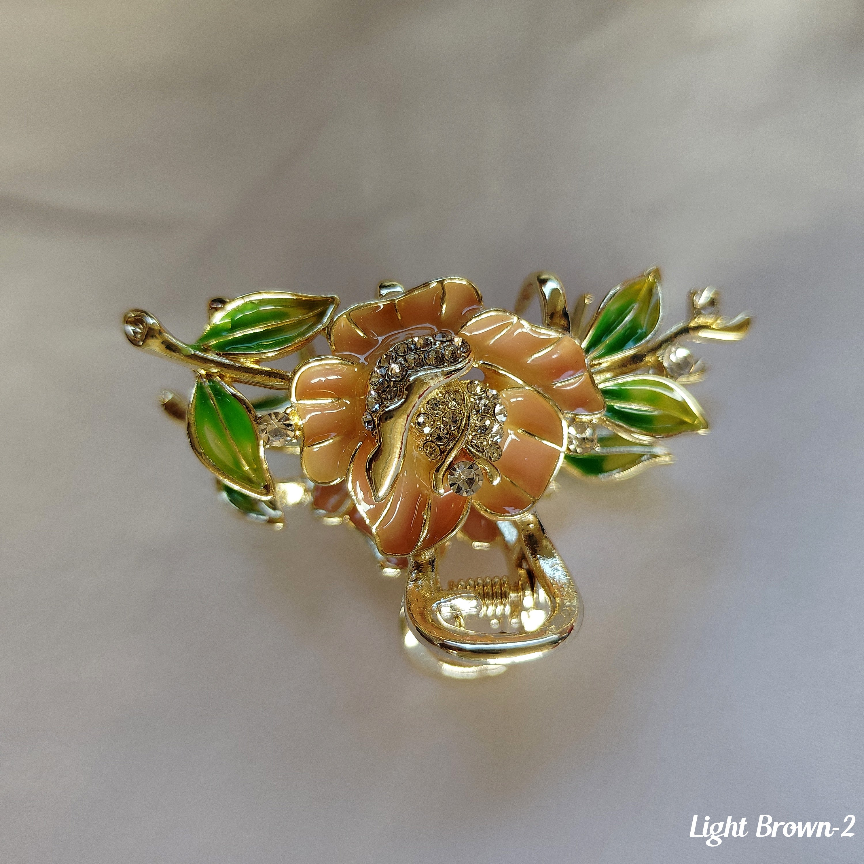 Elegant Floral Hair Clip with Crystal Embellishments, double leaves