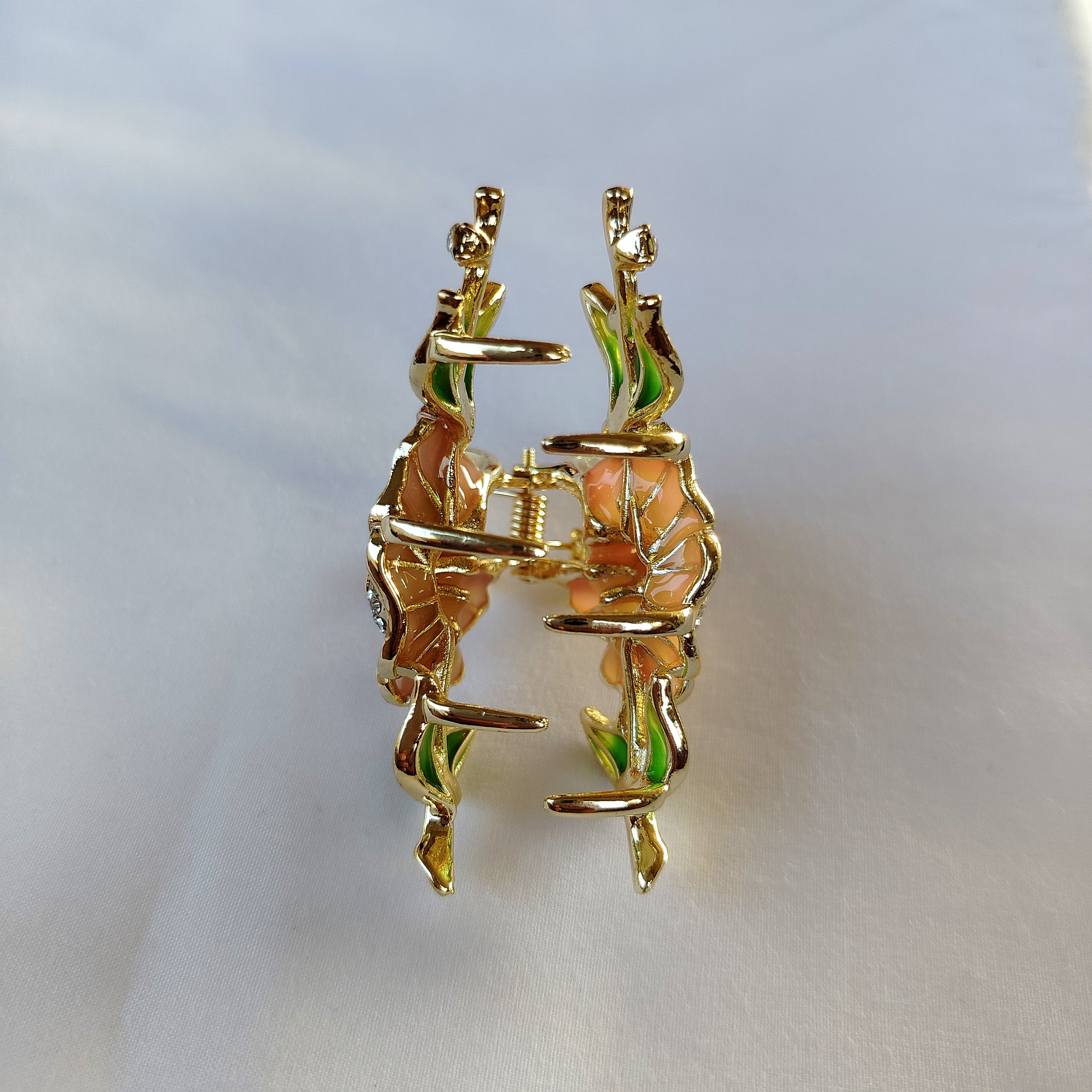 Elegant Floral Hair Clip with Crystal Embellishments, double leaves