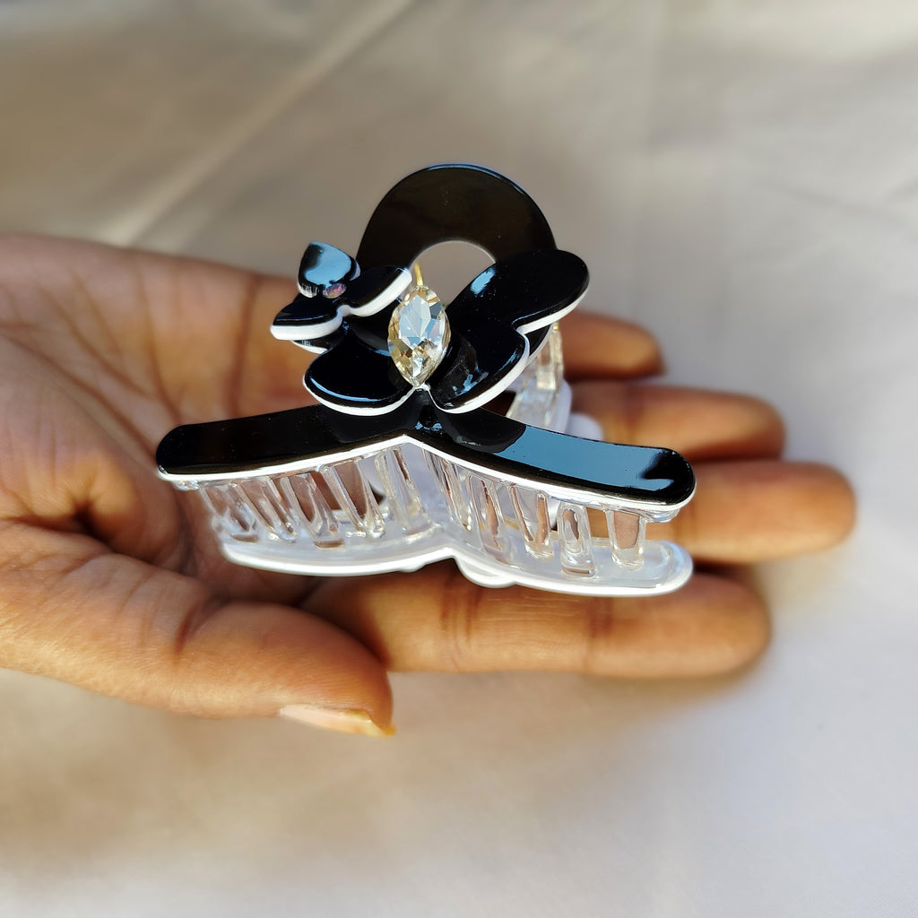 Minimalist Floral Hair Clip with Crystal Accent