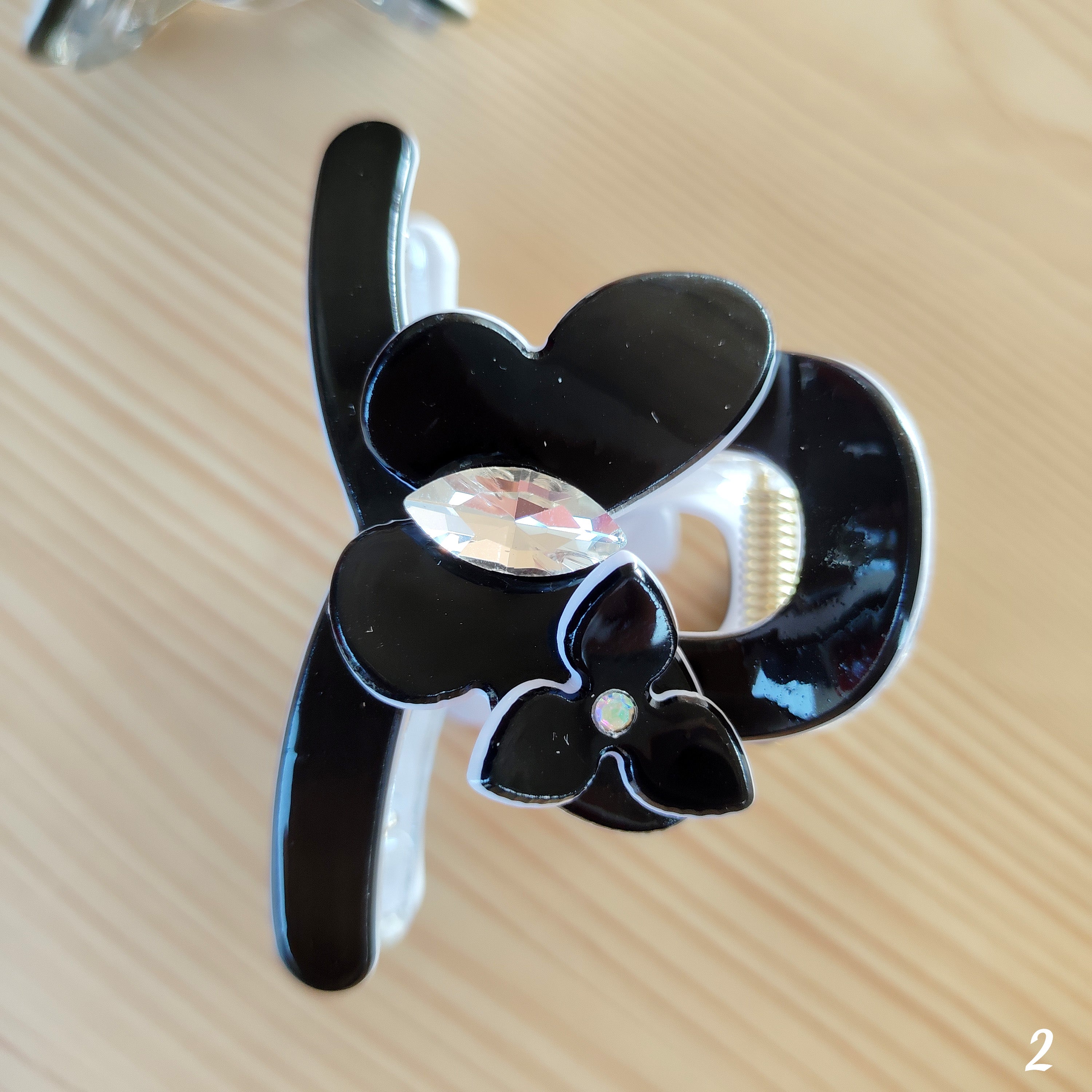 Minimalist Floral Hair Clip with Crystal Accent