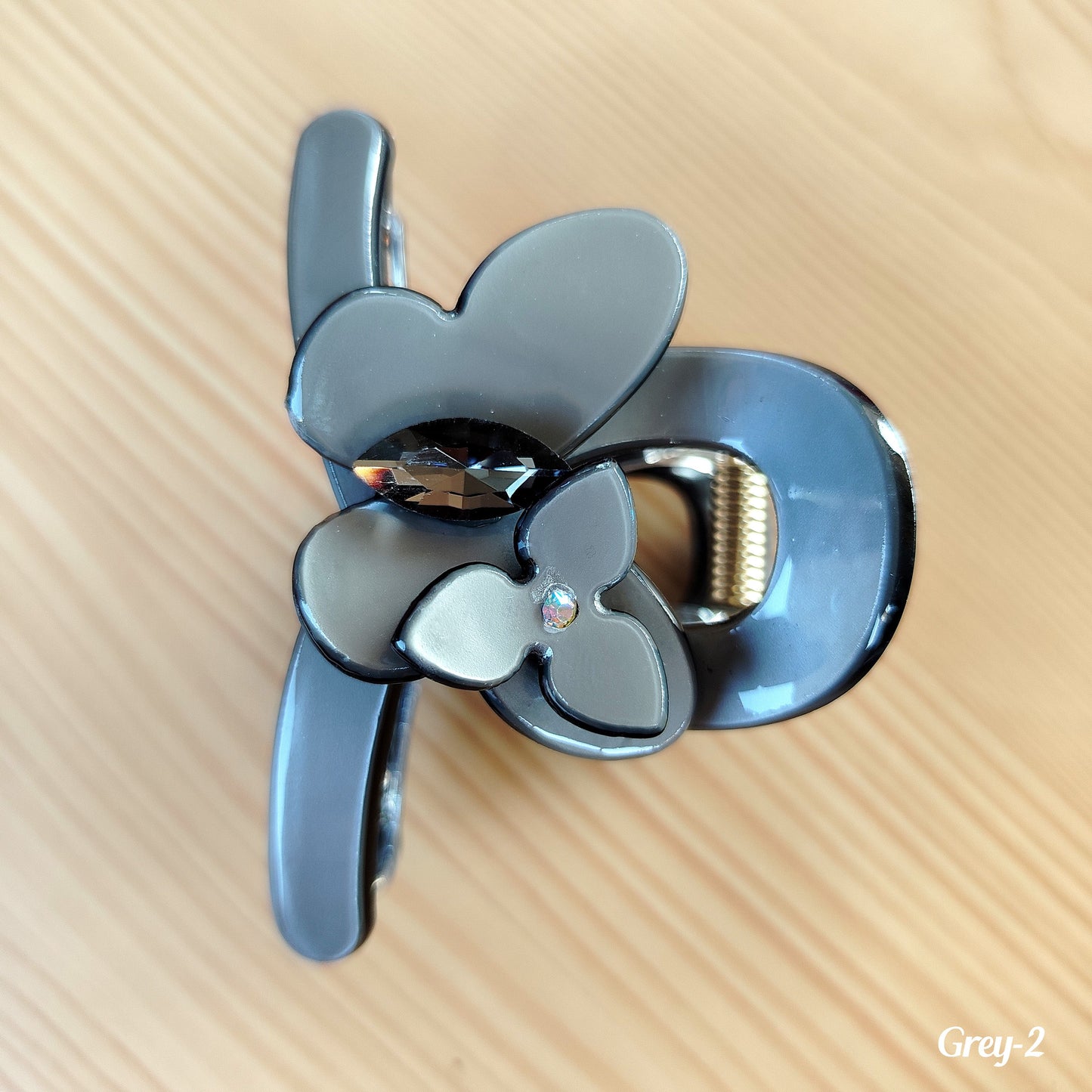 Minimalist Floral Hair Clip with Crystal Accent