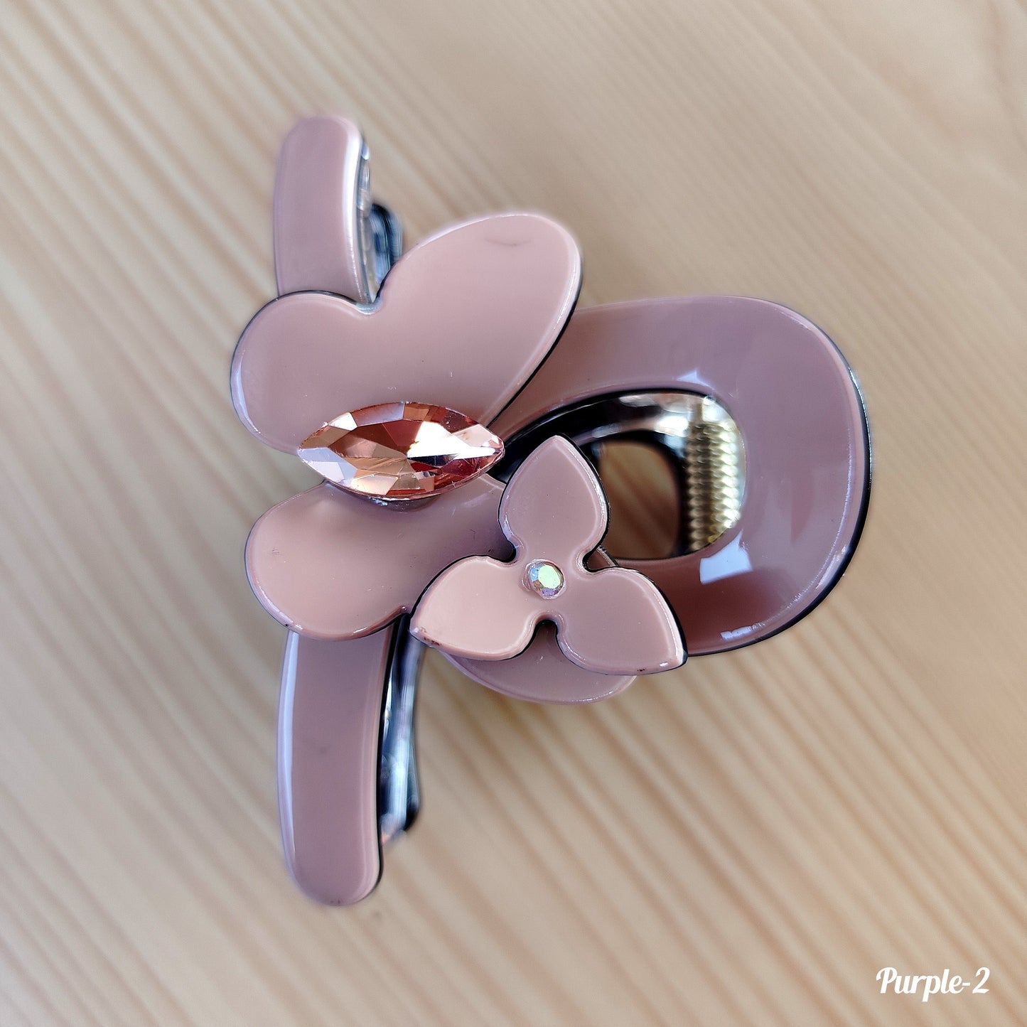 Minimalist Floral Hair Clip with Crystal Accent