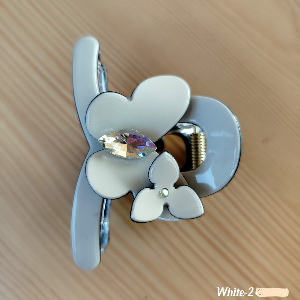 Minimalist Floral Hair Clip with Crystal Accent