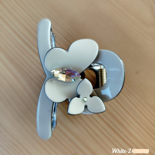 Minimalist Floral Hair Clip with Crystal Accent