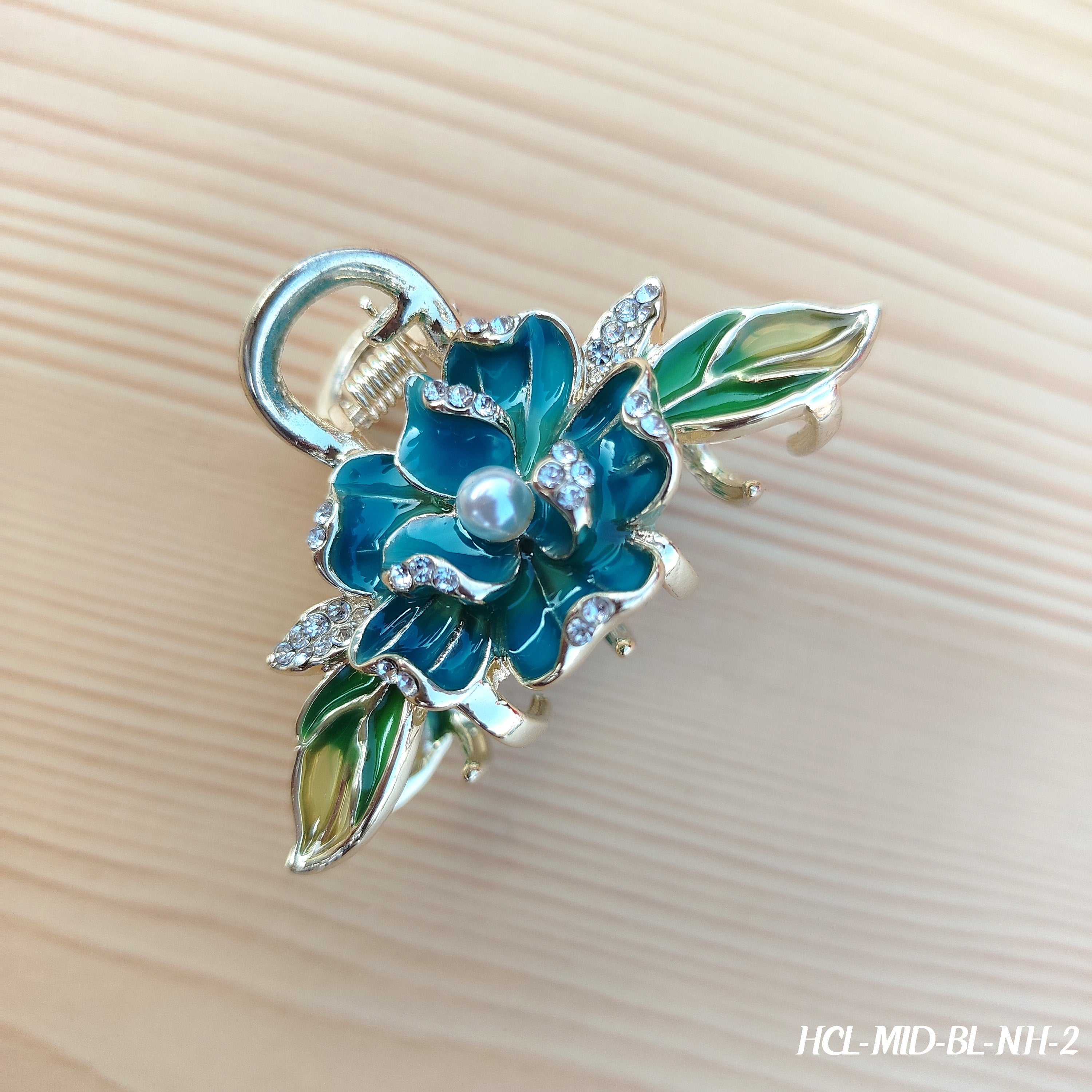 Ornate Floral Hair Clip with Enamel & Crystal Accents