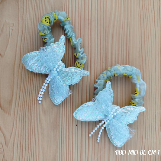 Butterfly Hair Scrunchie Set of 2 Elegant Lace Wings with Pearl Beads