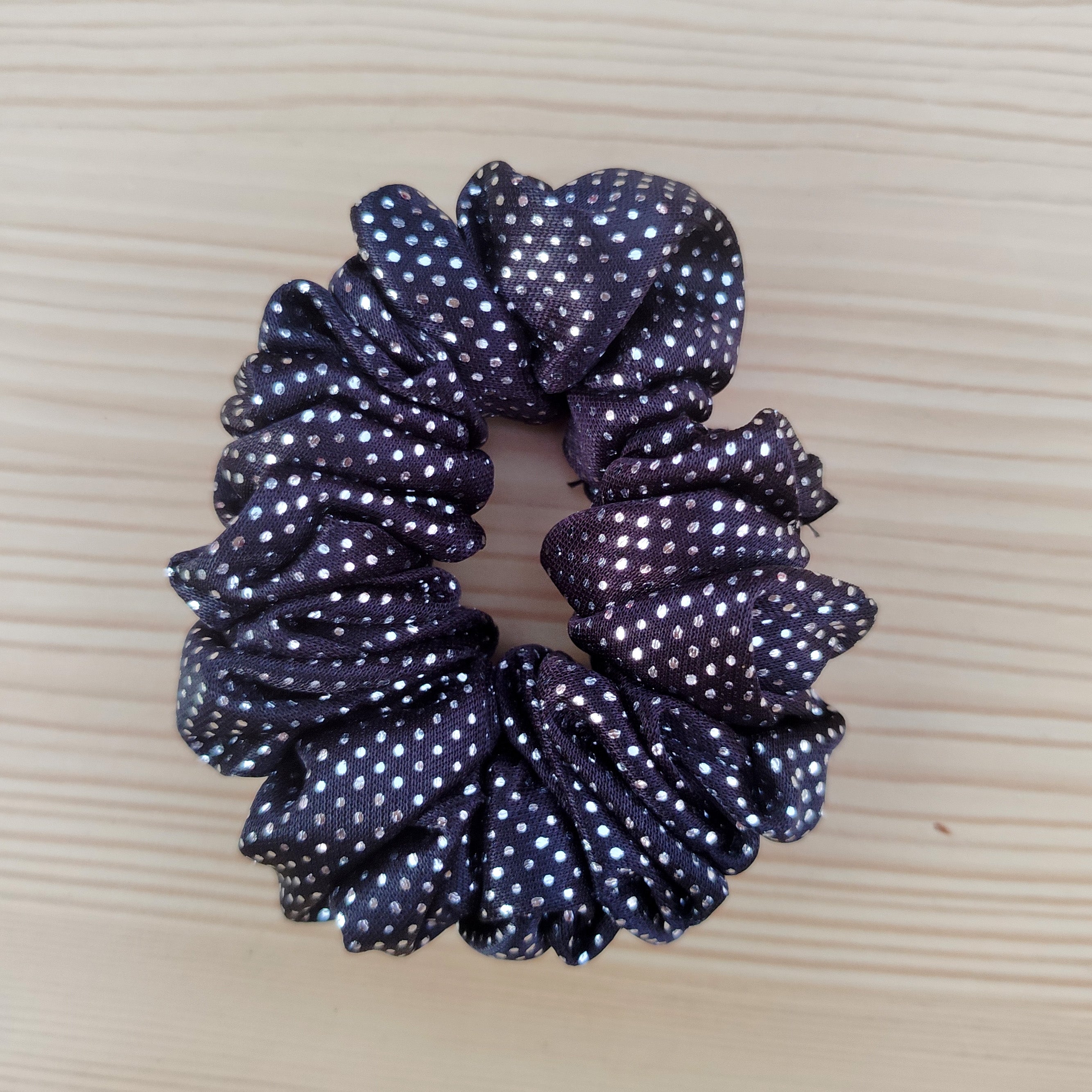 Polka Dot Satin Scrunchie - Black & White