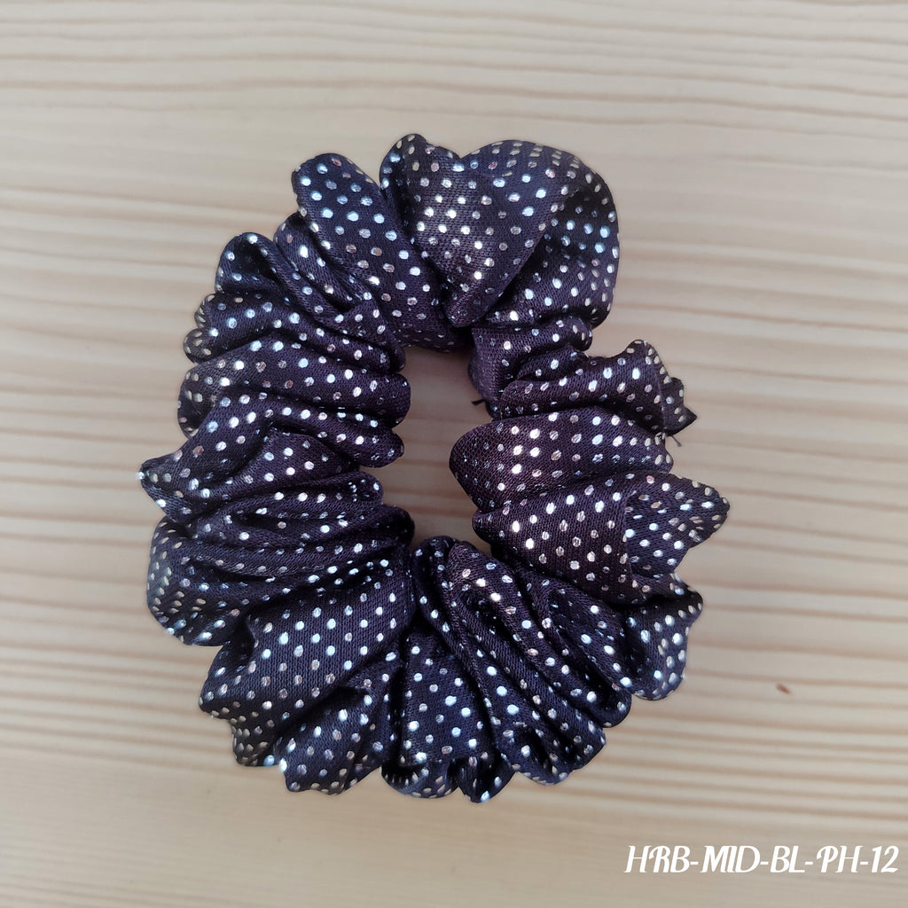 Polka Dot Satin Scrunchie - Black & White