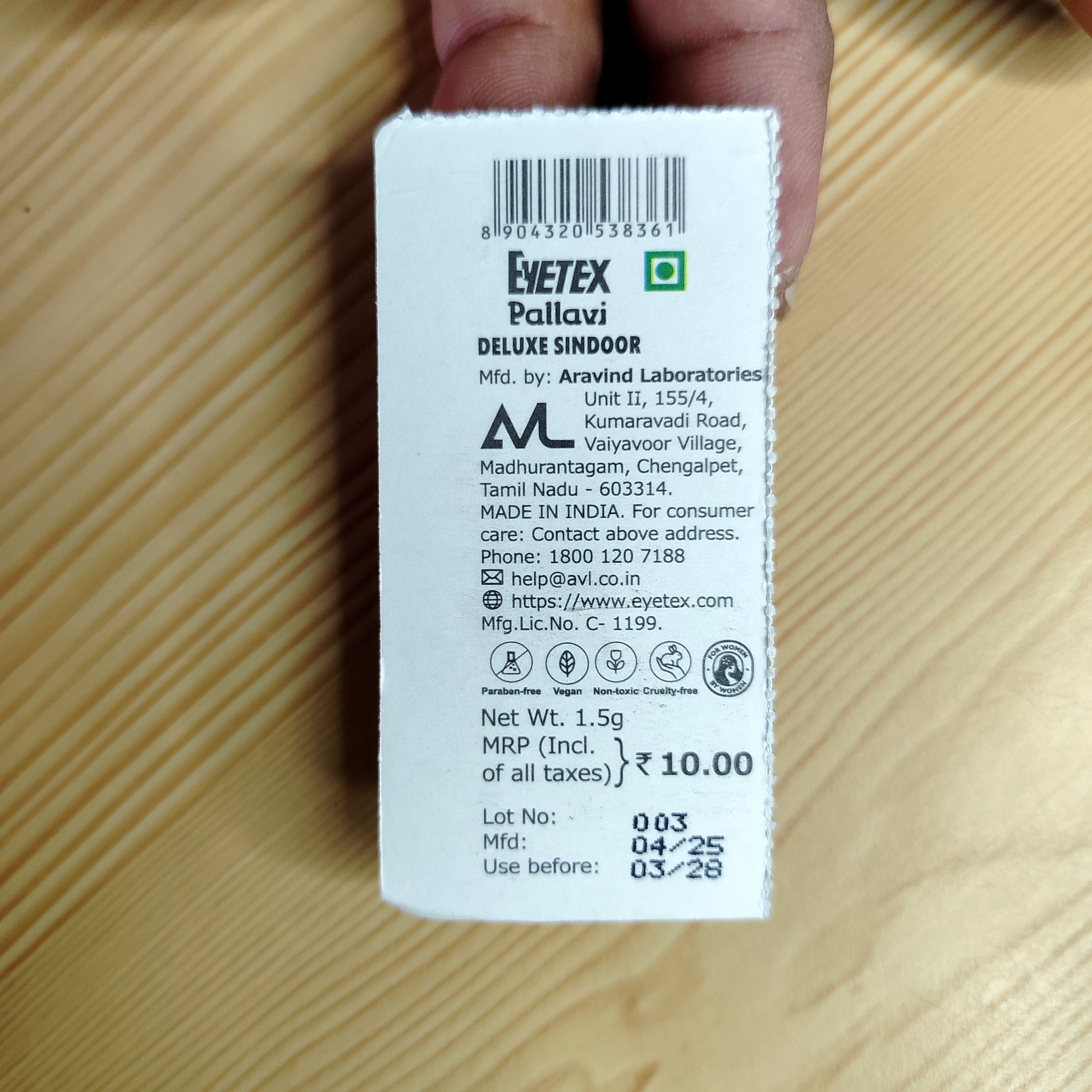 EYETEX Pallavi Deluxe Sindoor - Red Vermillion Powder 1.5g