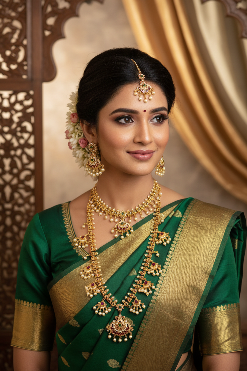 Beautiful Bride Wearing Premium Gold Plated Bridal Combo Set