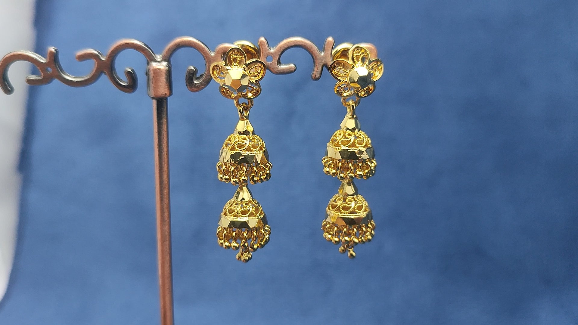 Triple Layer Gold Jhumka Earrings – Elegant & Lightweight