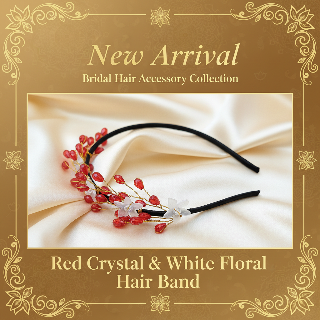 Red Crystal & White Floral Hair Band Social Media Banner