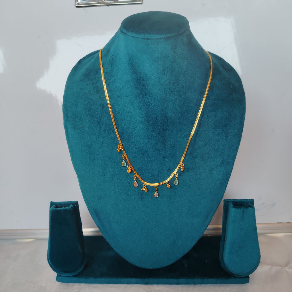 Pure Gold plated 20 inches chain with small colorful drop pendants and tiny floral charms