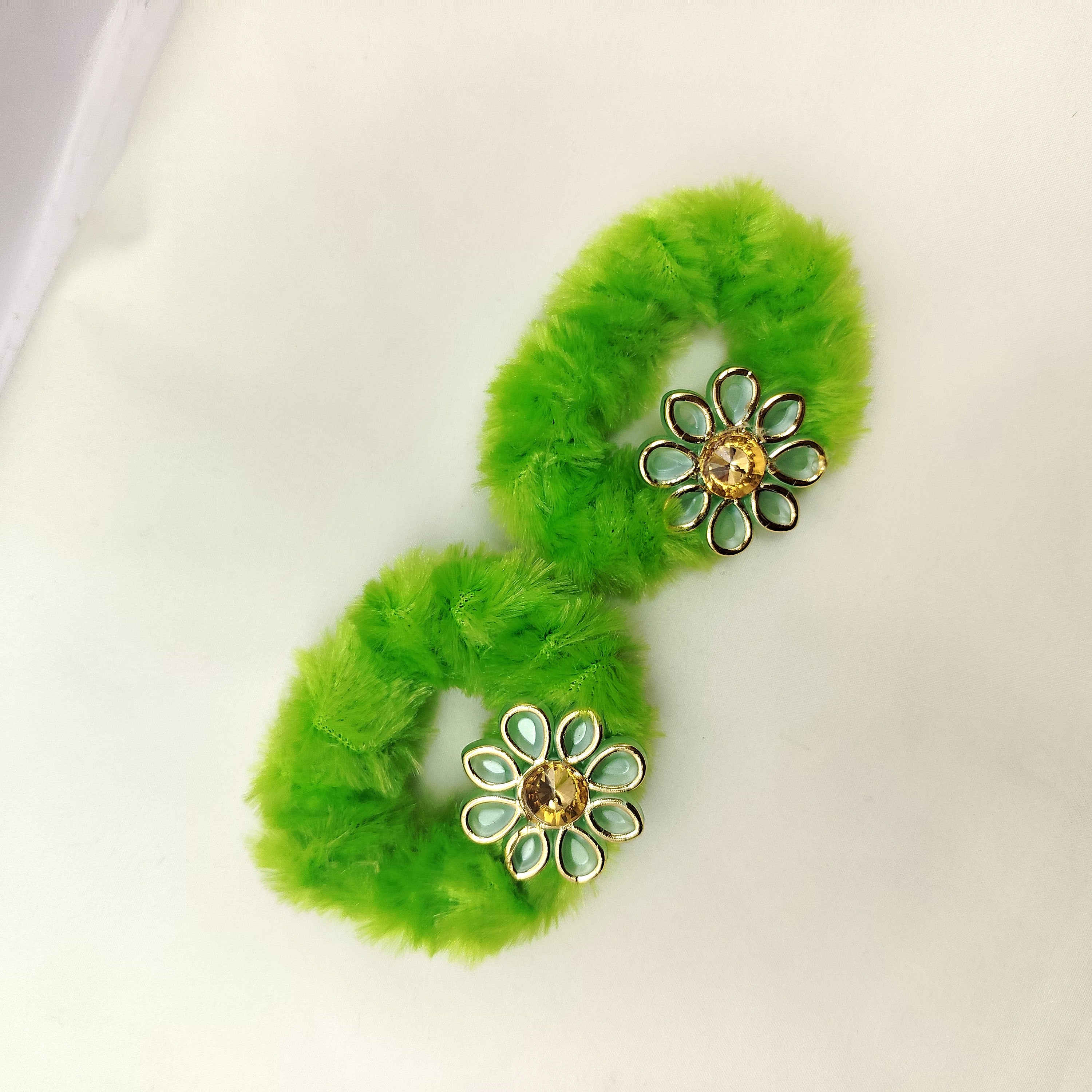 Fluffy flower hair rubber bands set of 2