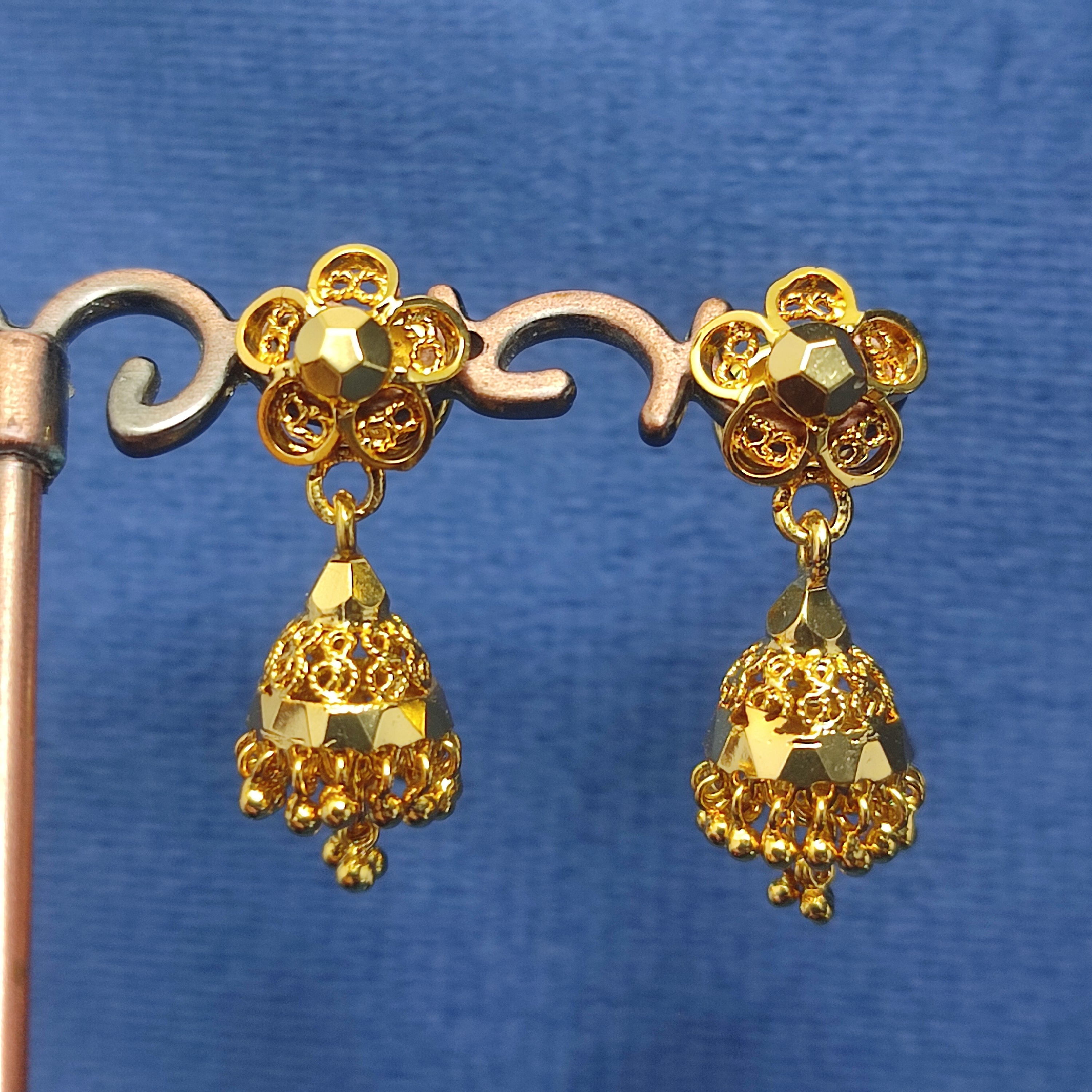 Gold-Plated Floral Jhumka Earrings – Festive Traditional Style