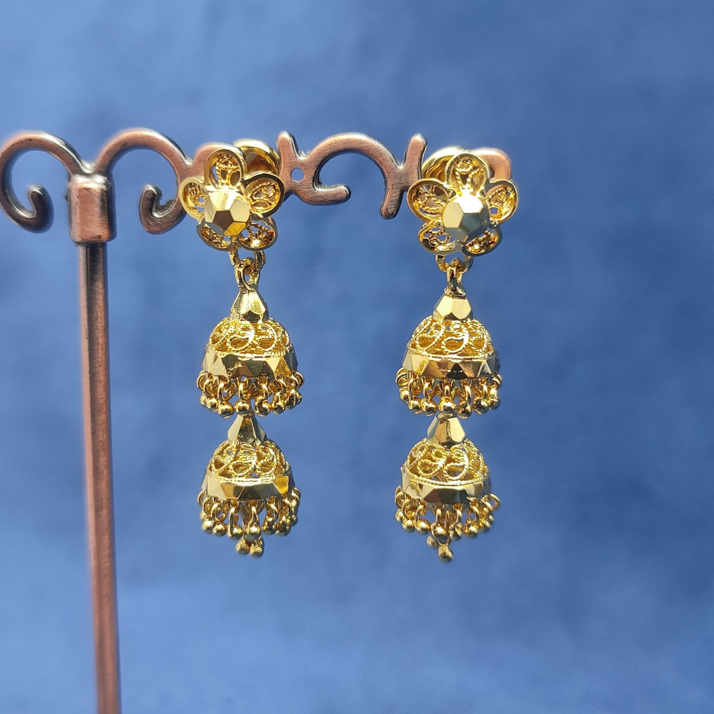 Triple Layer Gold Jhumka Earrings – Elegant & Lightweight