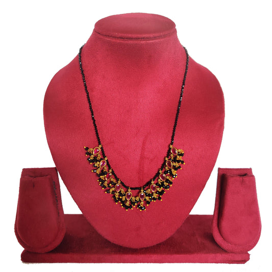 Premium Black Bead Necklace with Ruby Red Stones