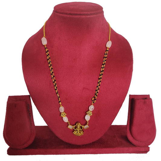 Premium Gold Plated Rose Quartz Necklace with Lakshmi Pendant - Traditional Indian Jewelry