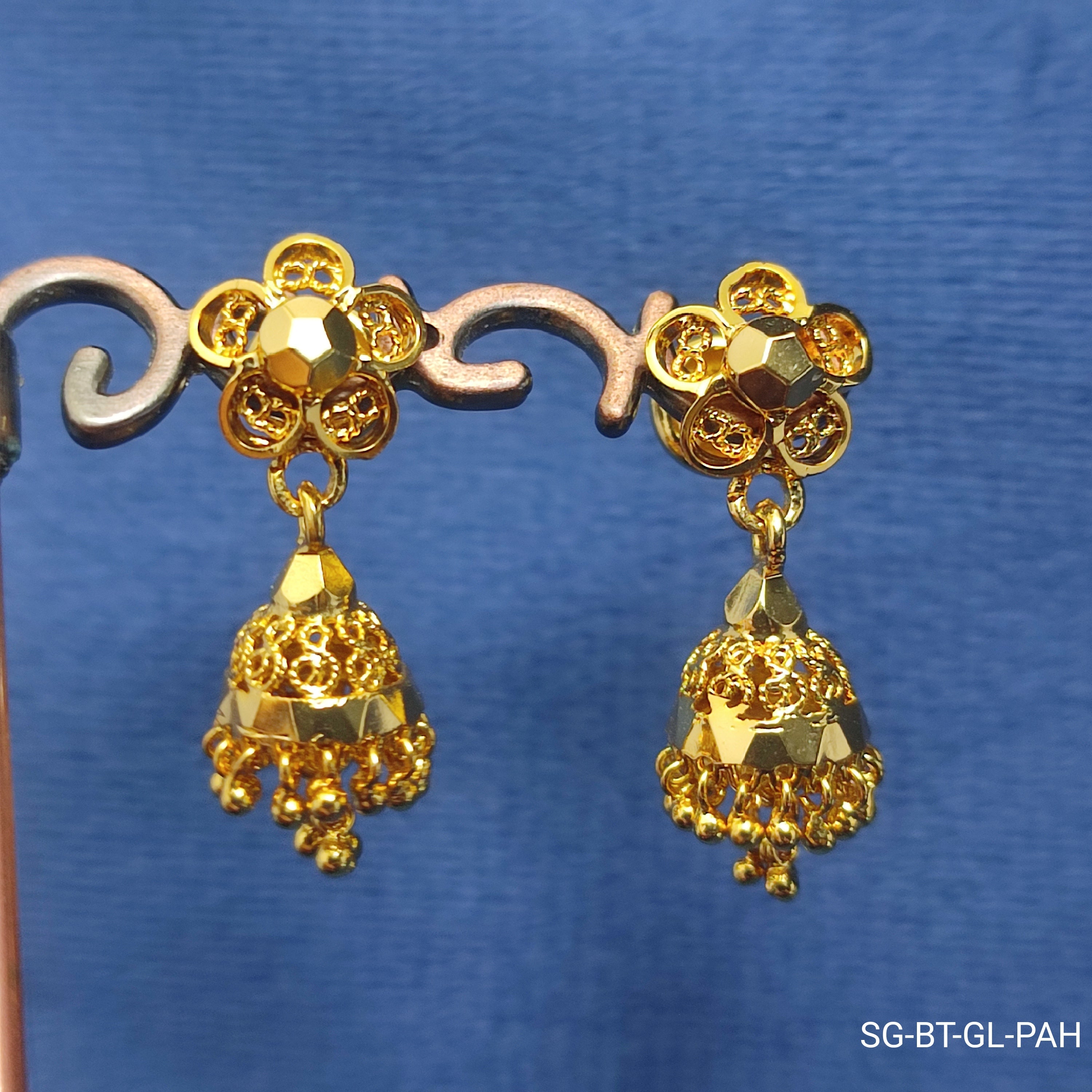 Gold-Plated Floral Jhumka Earrings – Festive Traditional Style