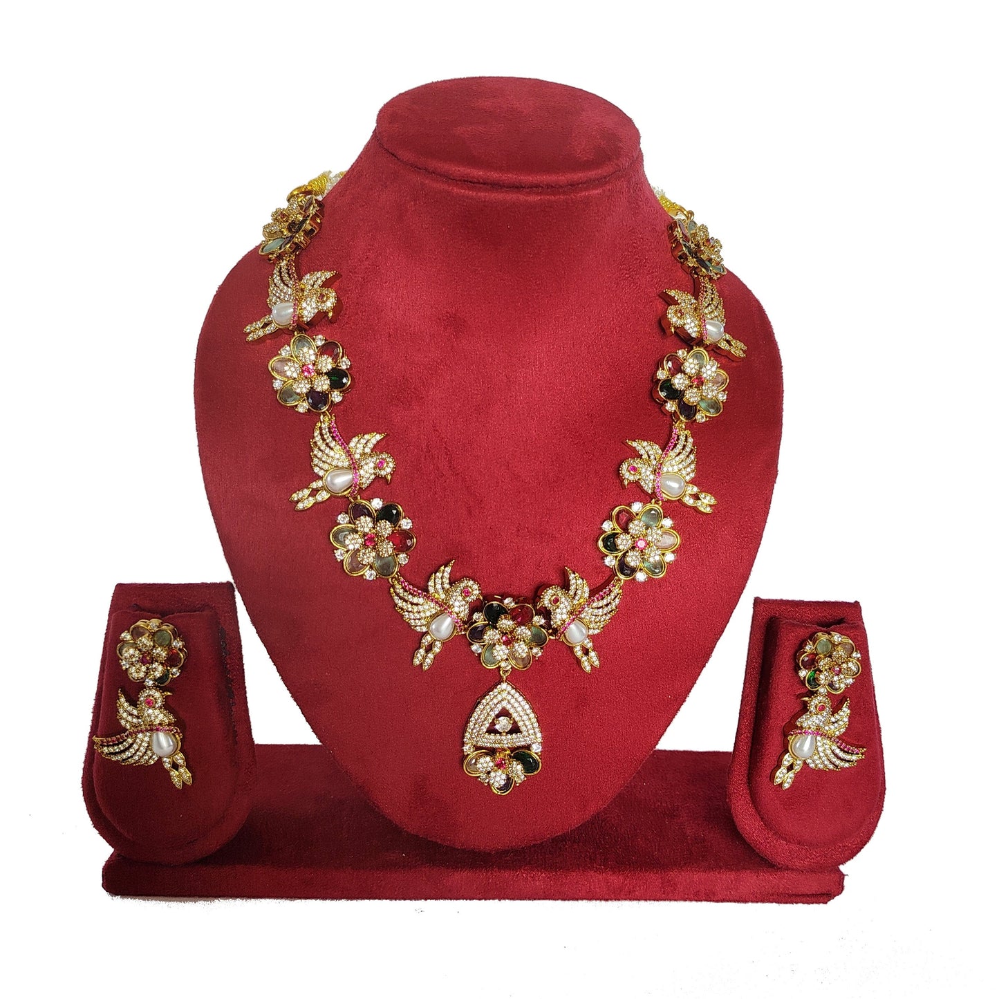 Premium Gold Plated Peacock Motif Necklace Combo Set with Earrings