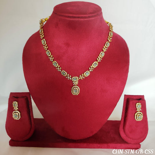 Premium Gold Plated Green Stone Necklace Combo Set with Earrings