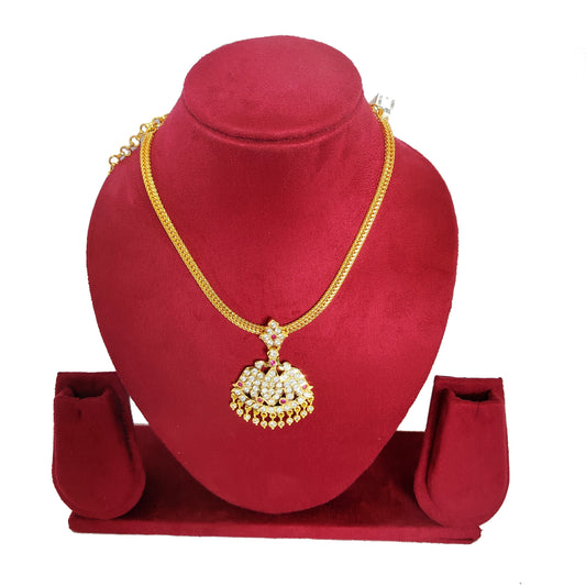 Premium Gold Plated AD Stone Necklace with Jhumka Pendant