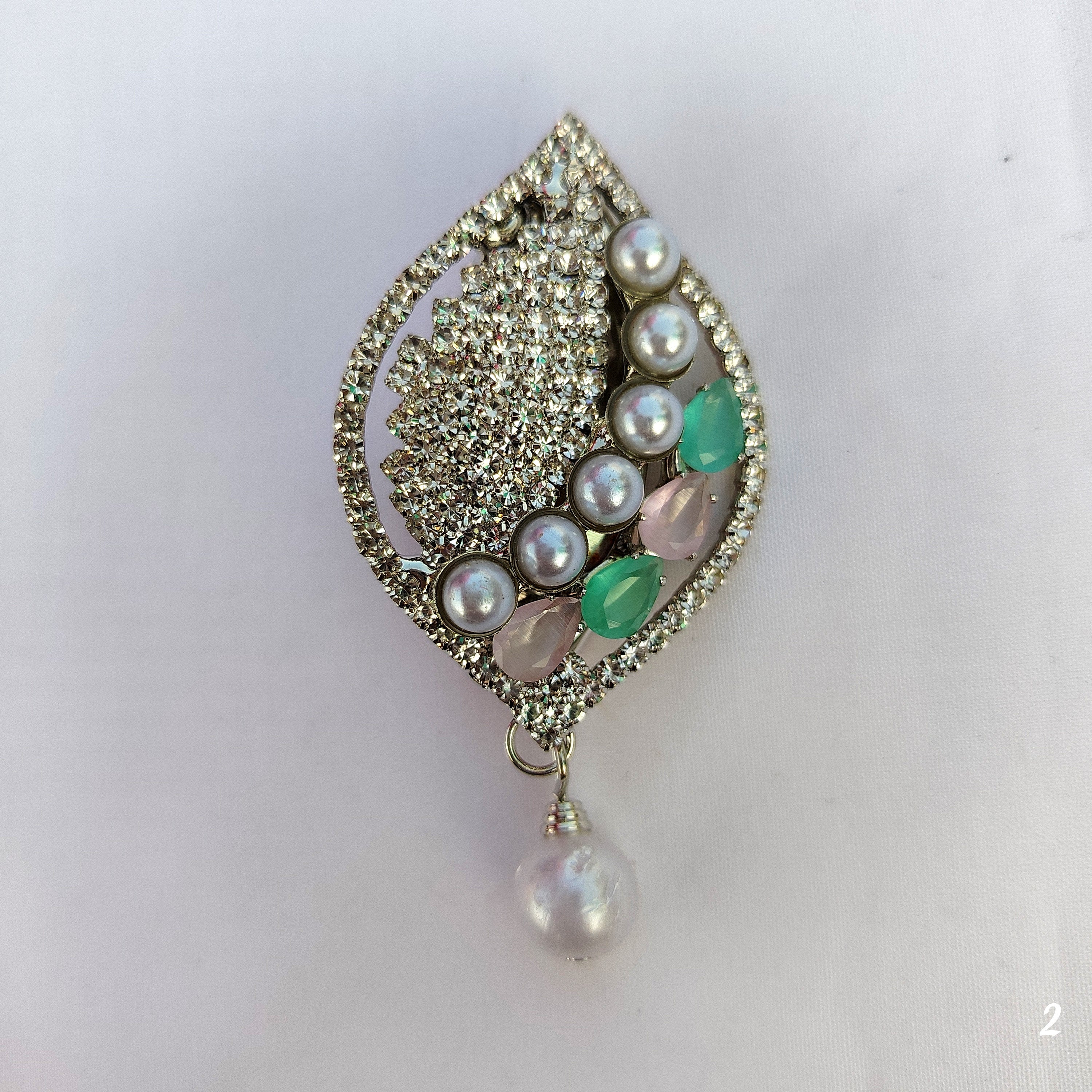 Premium Diamond Saree Pin - Teardrop Design with Pearl Drop