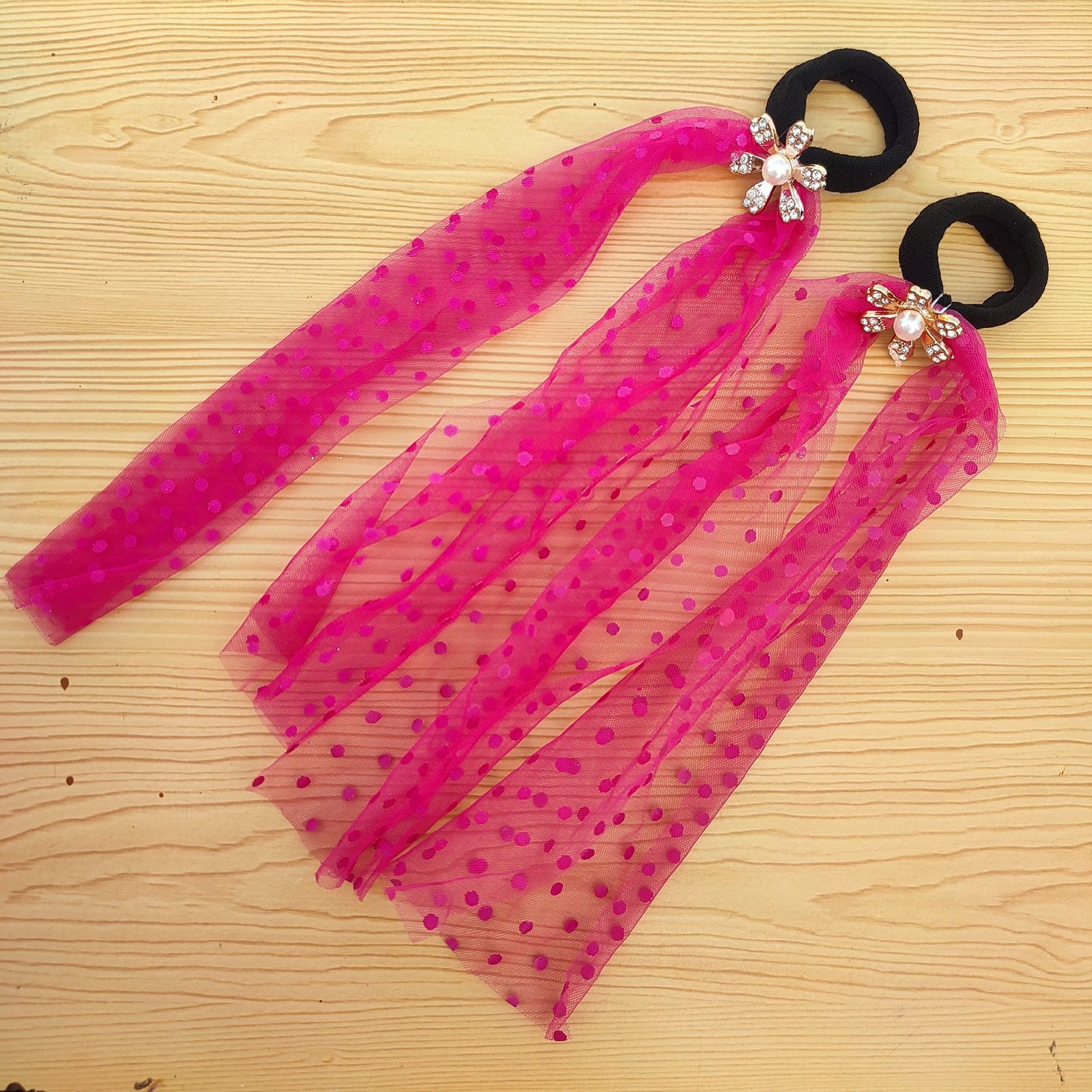 Polka Dot Mesh Hair Rubber Bands - Set of 2