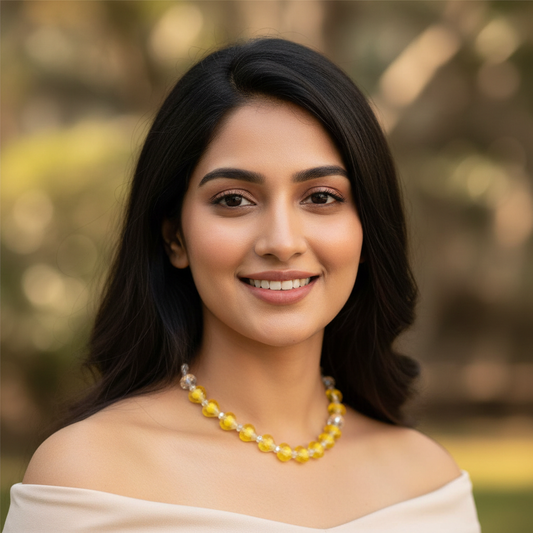 Yellow Crystal Beaded Chain Necklace