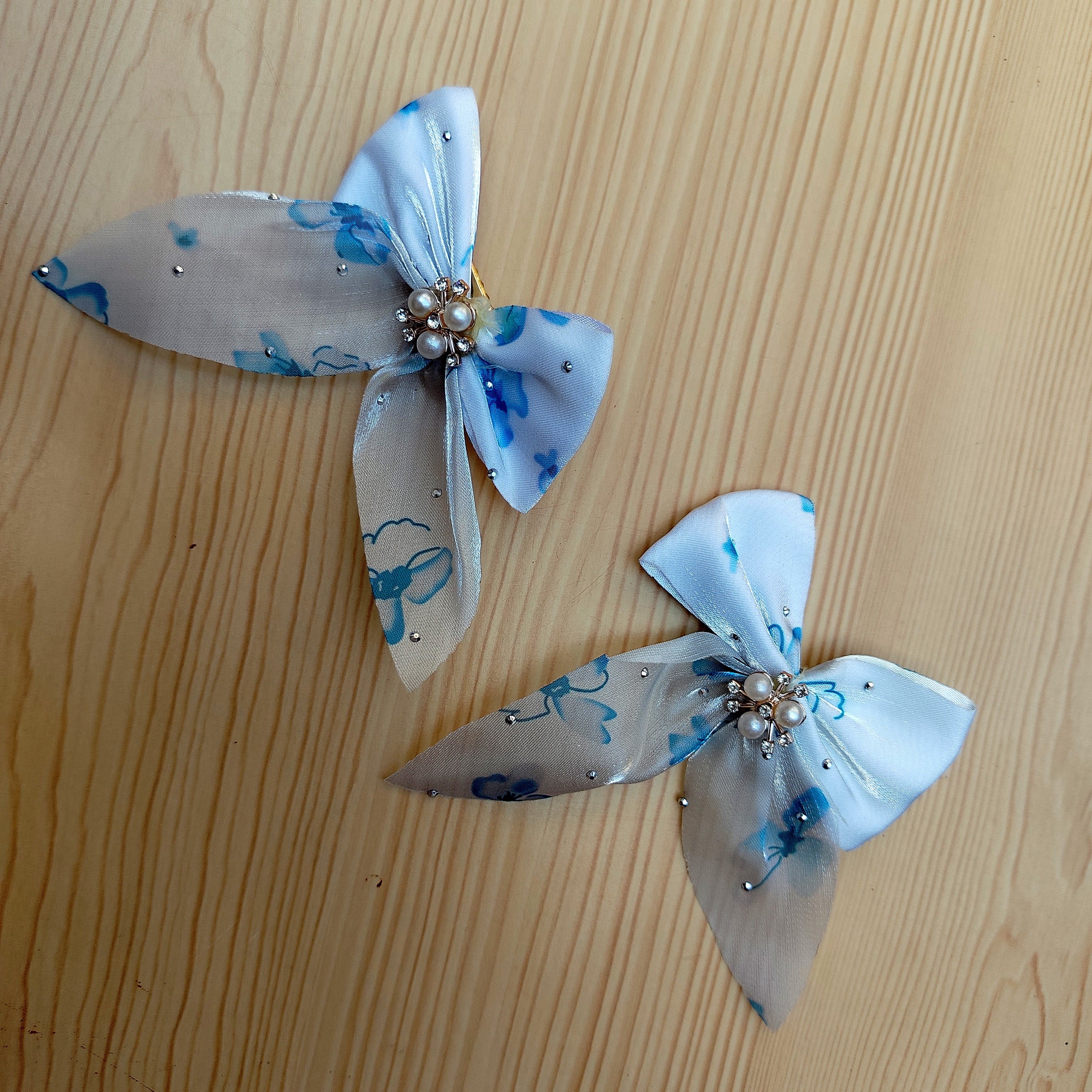Butterfly Hair Clips - Floral Organza Pearl Embellished Hair Accessories
