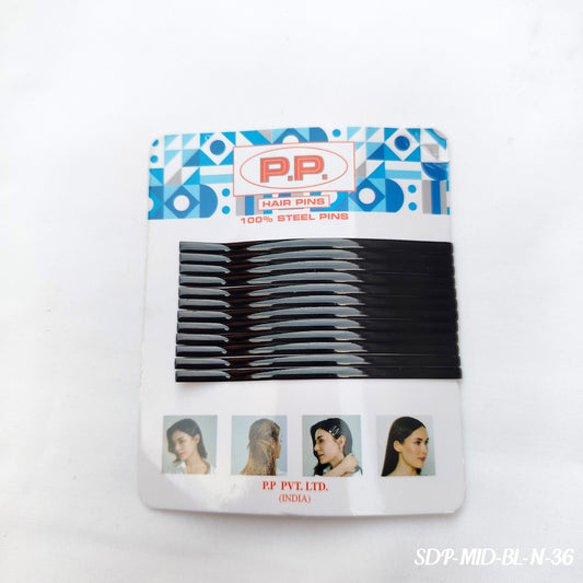 Black Steel Hair Pins - Set of 12 (Medium Length)