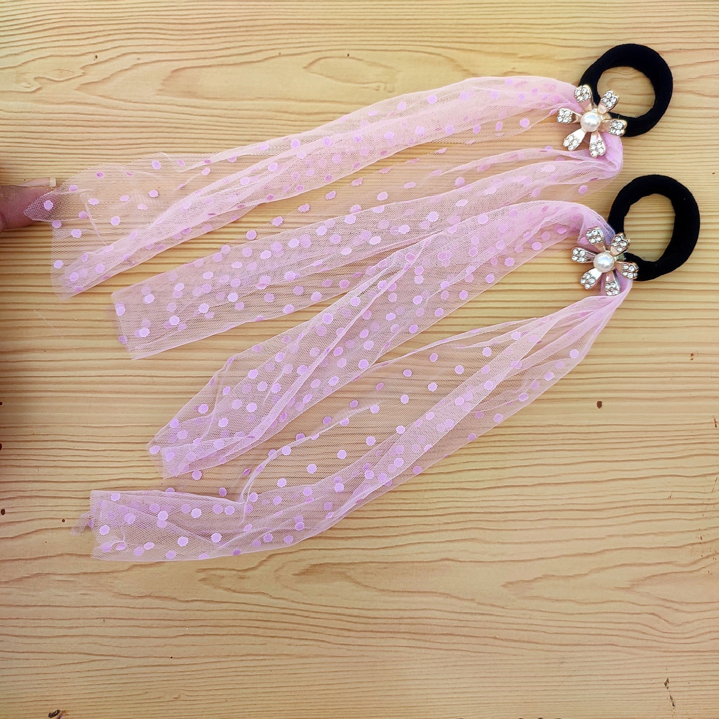 Polka Dot Mesh Hair Rubber Bands - Set of 2