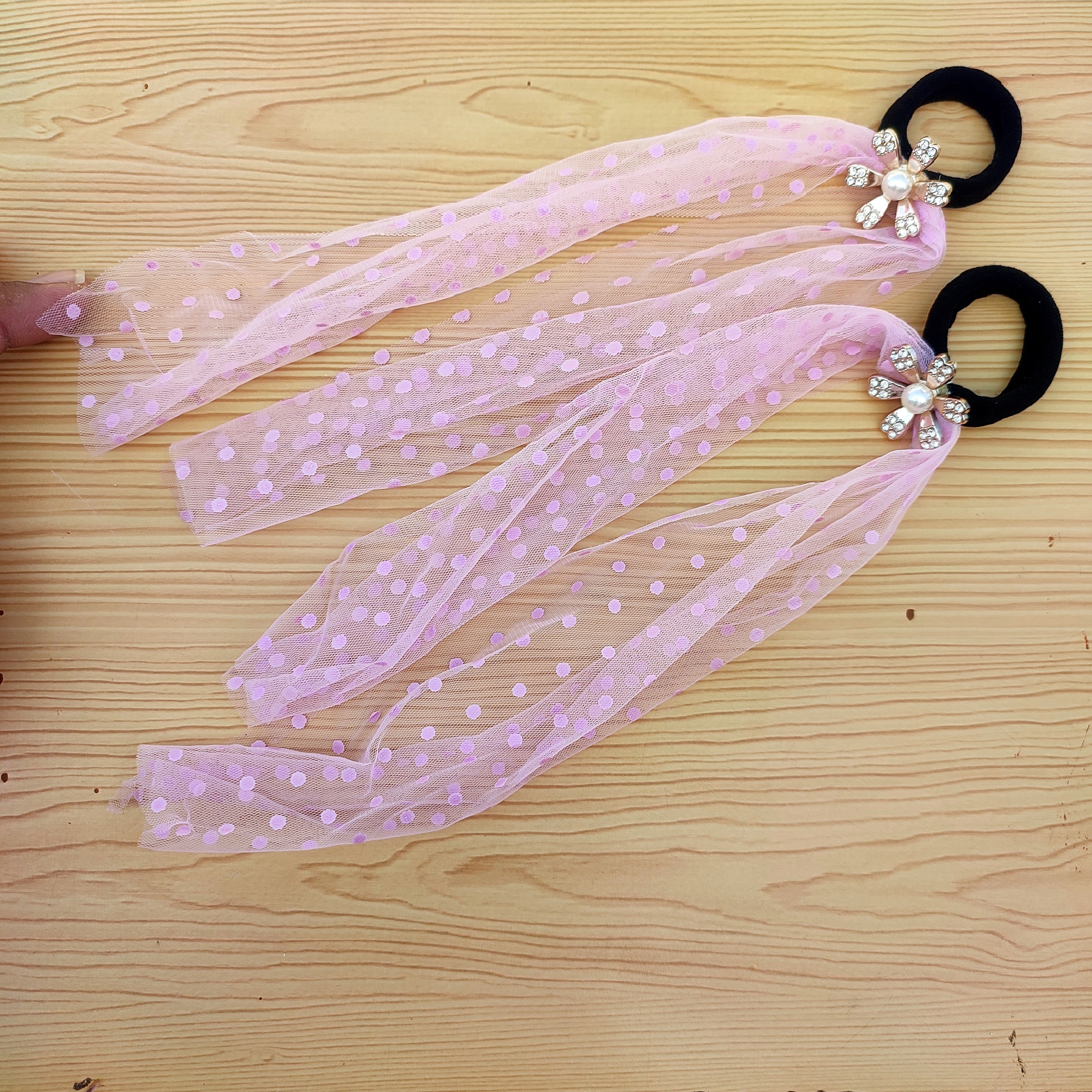 Polka Dot Mesh Hair Rubber Bands - Set of 2