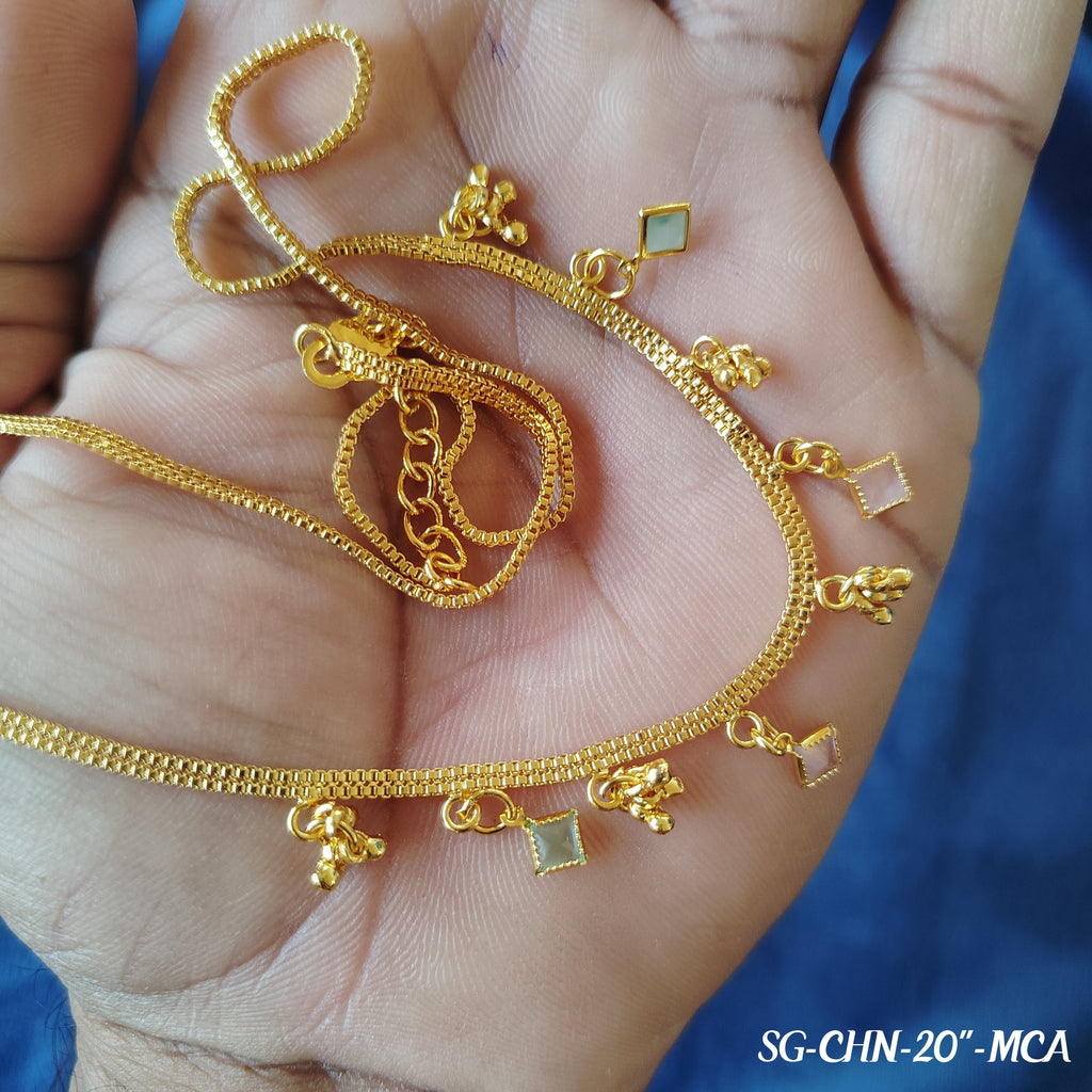 Pure Gold plated 20 inch chain with colorful square shape drop pendants and tiny floral charms