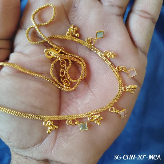 Pure Gold plated 20 inch chain with colorful square shape drop pendants and tiny floral charms