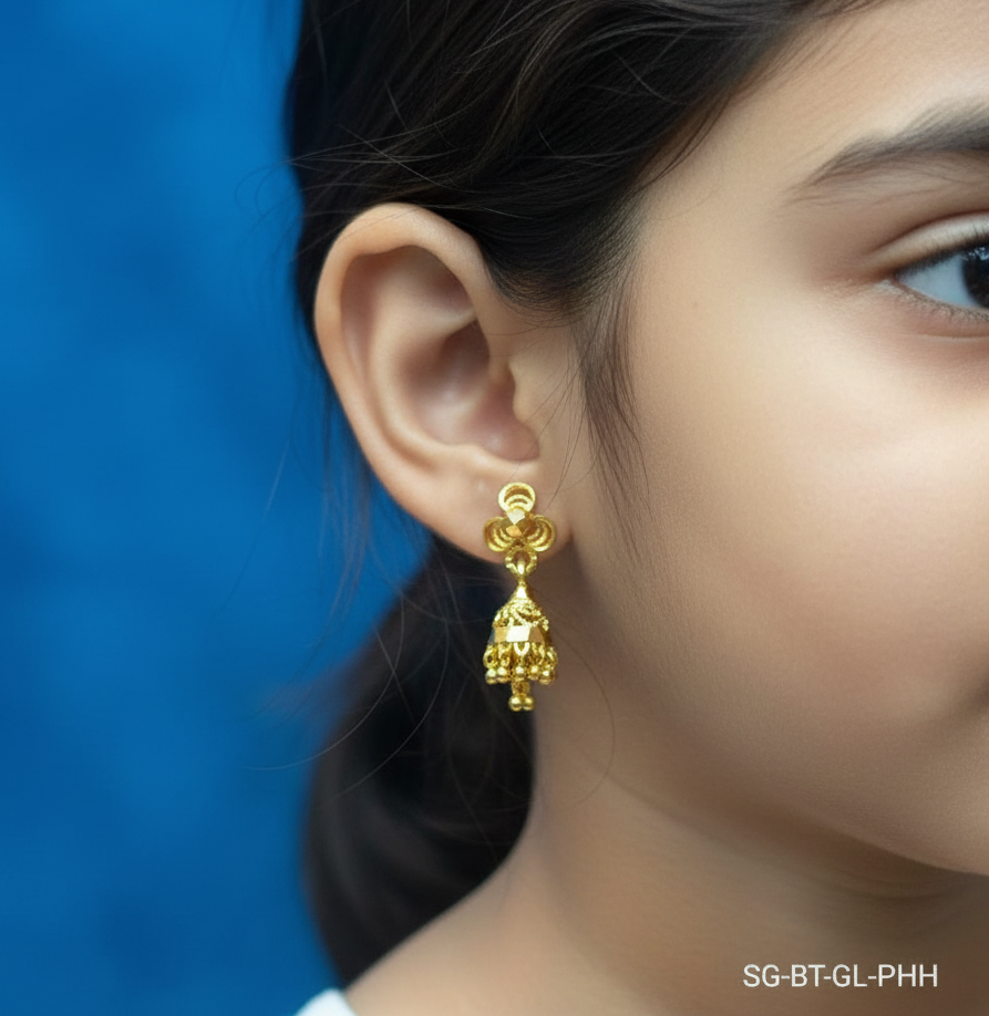 Delicate tiny gold plated Jhumka earrings for kids for Daily wear