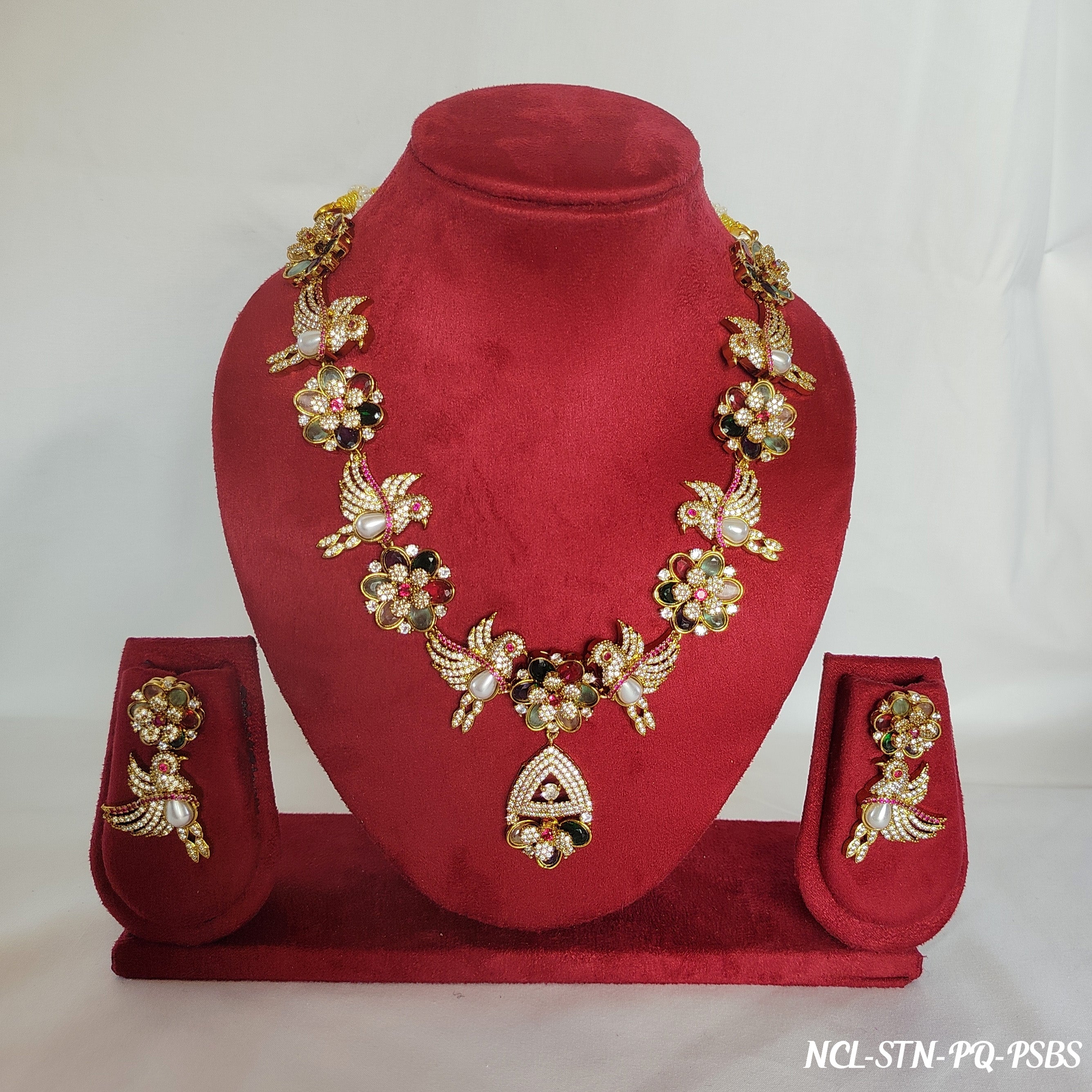 Premium Gold Plated Peacock Motif Necklace Combo Set with Earrings