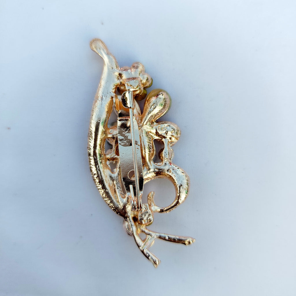 Multi-Color Leaf Scrollwork Saree Pin - Pastel Crystal Rhinestone Brooch