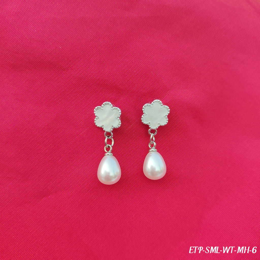 White Floral Pearl Drop Earrings