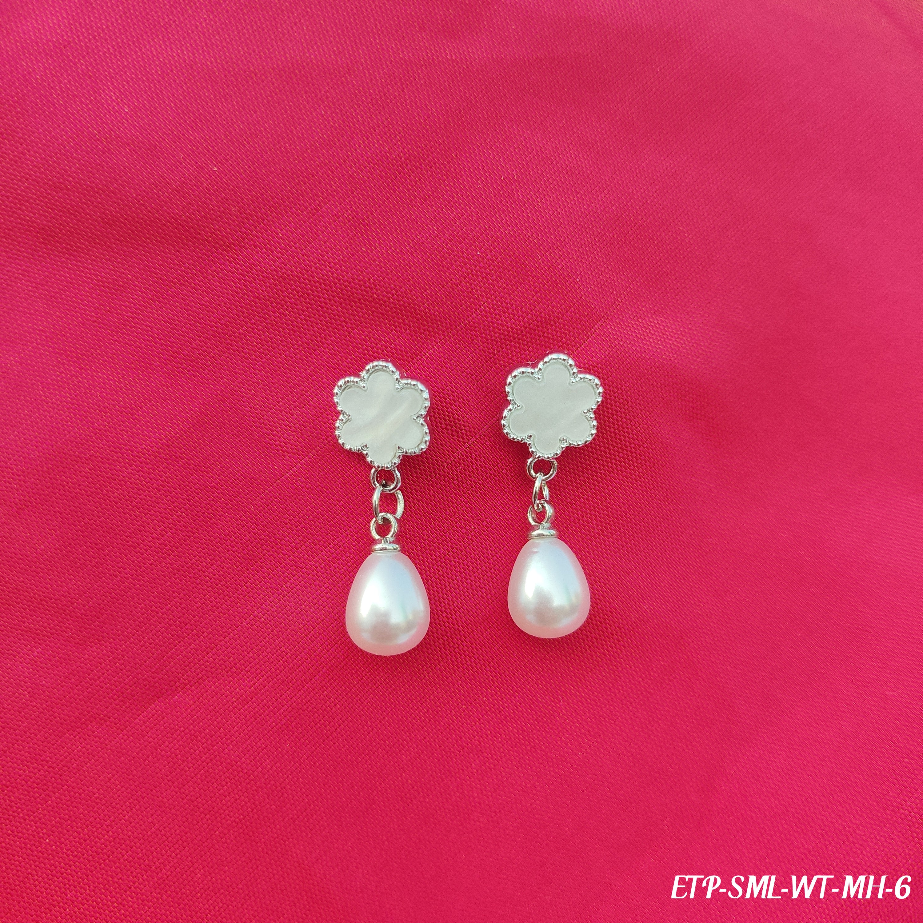 White Floral Pearl Drop Earrings