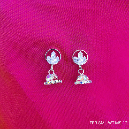 White Crystal Butterfly Jhumka Earrings with Halo Frame