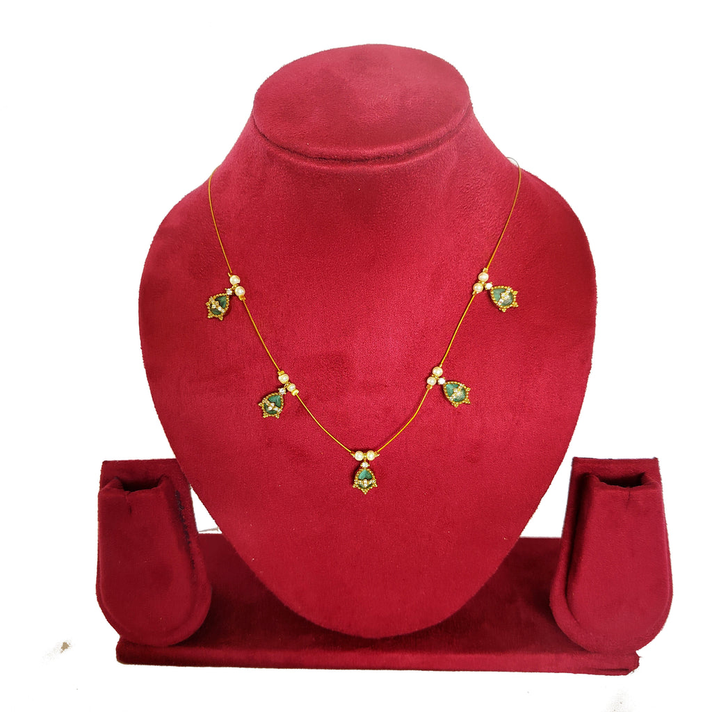 Premium Gold Plated Chain Necklace with Green Stone Pendants