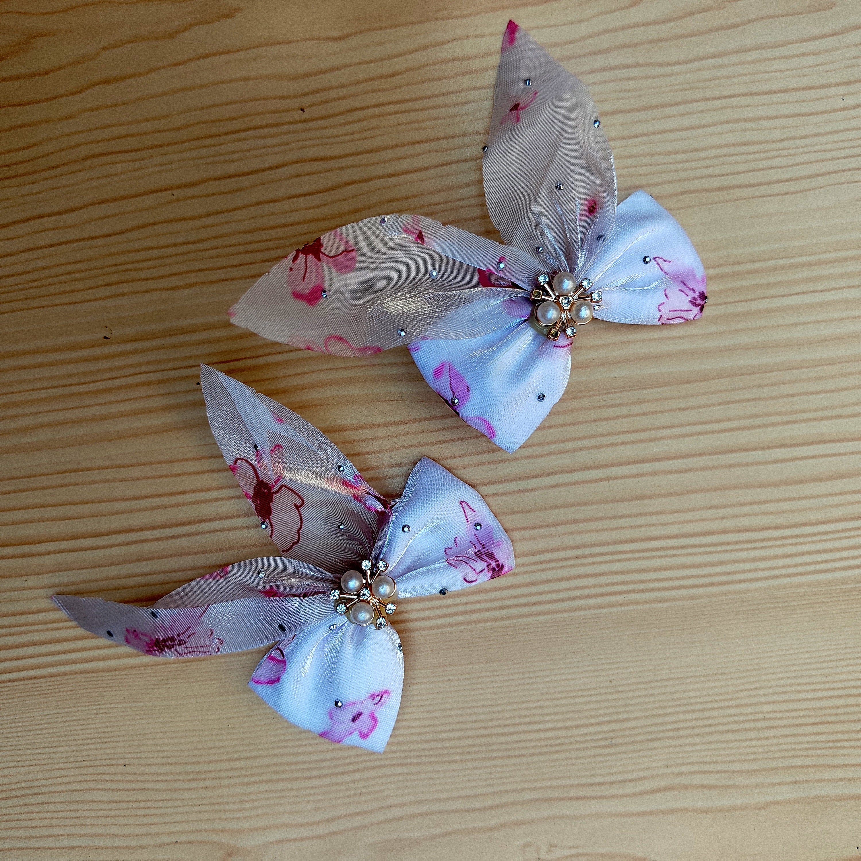 Butterfly Hair Clips - Floral Organza Pearl Embellished Hair Accessories